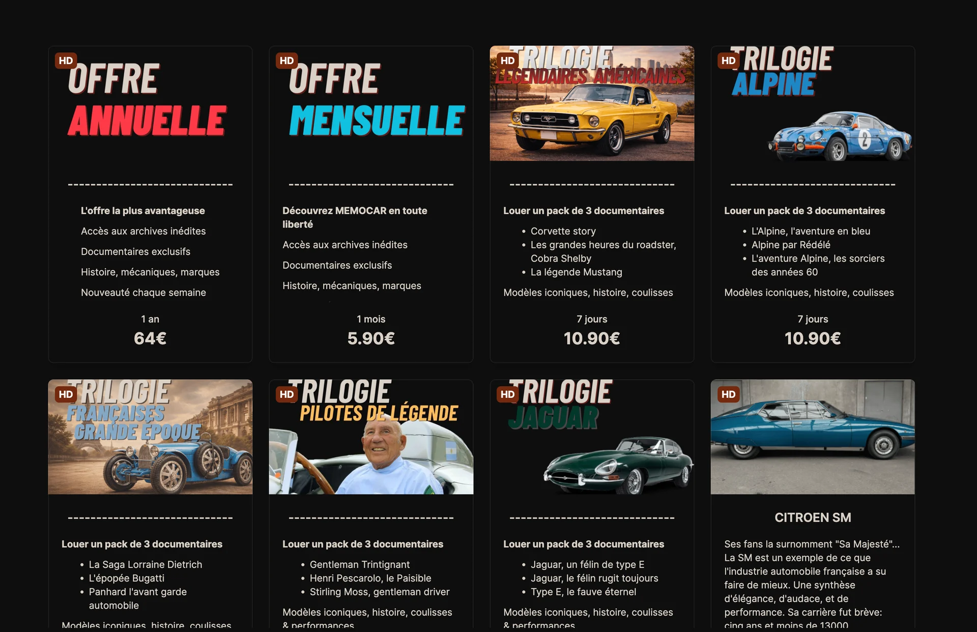 Packages TVOD de films Memocar
