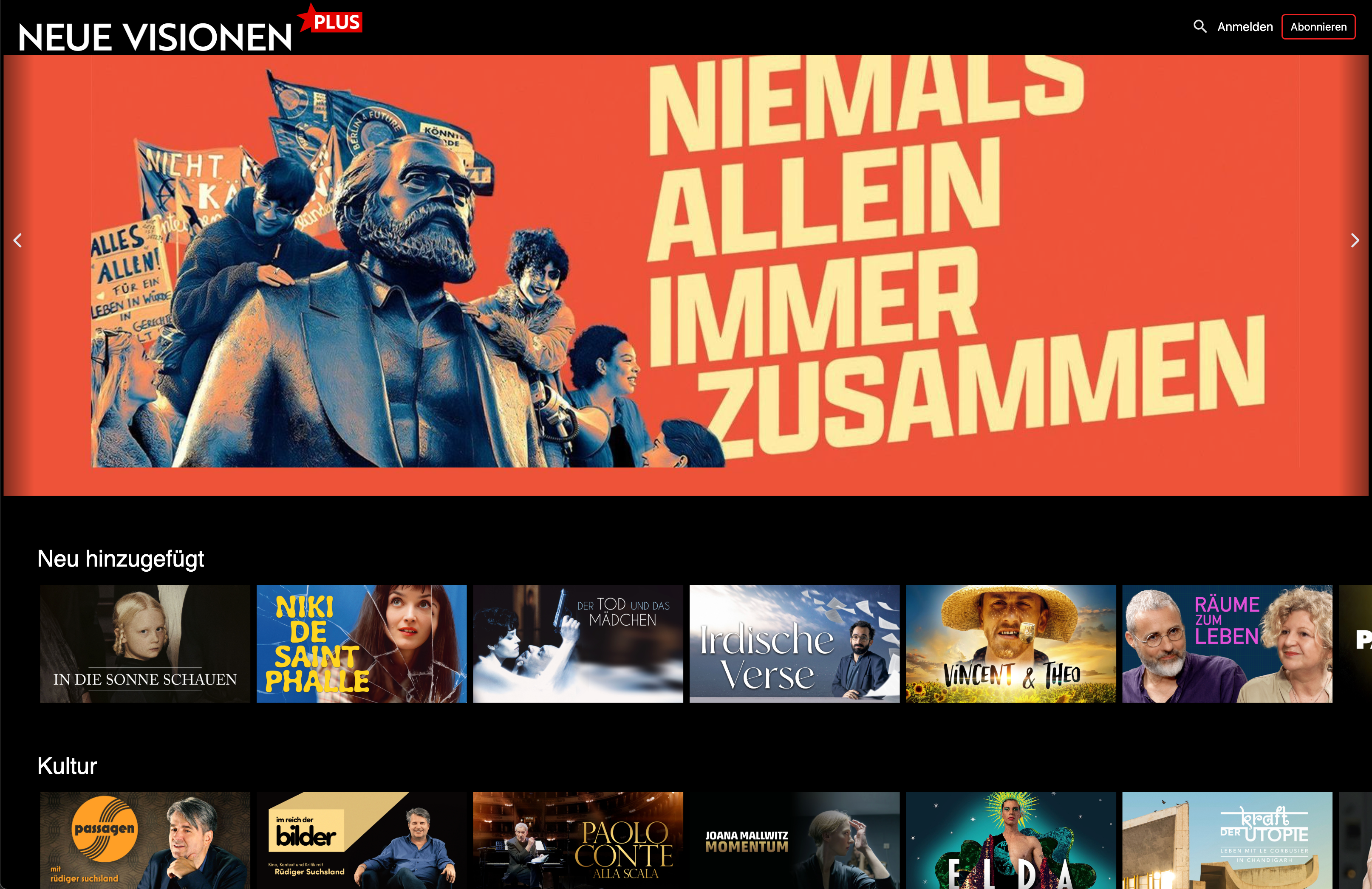 Neue Visionen Plus German SVOD service interface